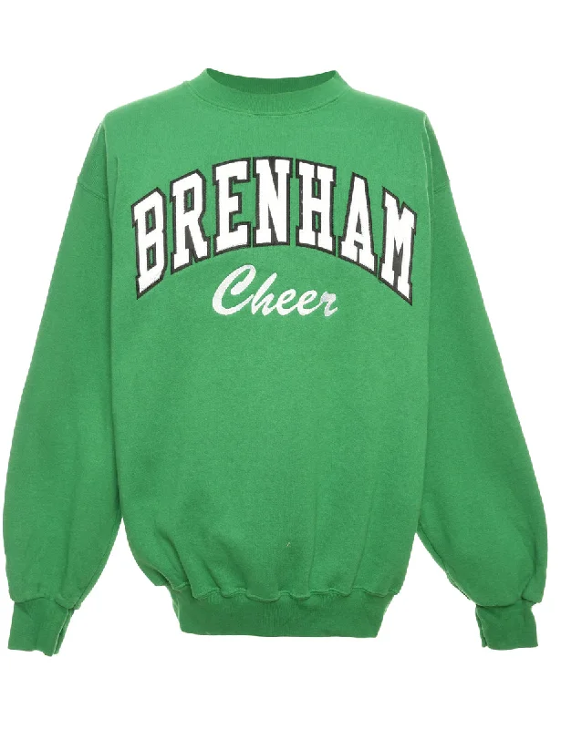 Brenham Cher Green & White Round-Neck Sweatshirt - M Hoodie with Crew Neck Simple Timeless