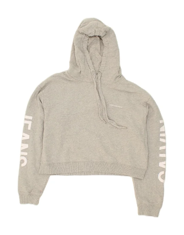 CALVIN KLEIN JEANS Womens Crop Graphic Hoodie Jumper UK 14 Medium Grey Hoodie with Reflective Safety Nightwear CALVIN KLEIN JEANS Womens Crop Graphic Hoodie Jumper UK 14 Medium Grey Hoodie with Reflective Safety Nightwear