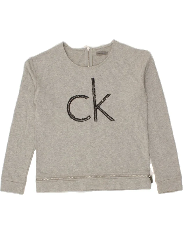 CALVIN KLEIN Womens Graphic Sweatshirt Jumper UK 14 Medium Grey Cotton