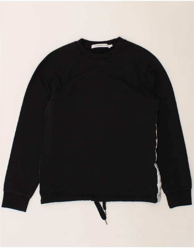CALVIN KLEIN Womens Oversized Graphic Sweatshirt Jumper UK 10 Small Black Hoodie with Puffed Sleeves Voluminous Trendy CALVIN KLEIN Womens Oversized Graphic Sweatshirt Jumper UK 10 Small Black Hoodie with Puffed Sleeves Voluminous Trendy