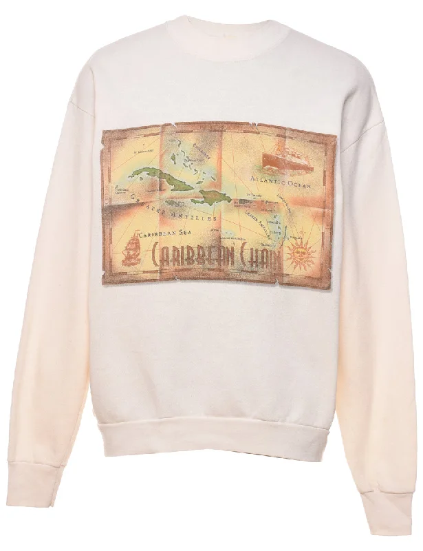 Caribbean Chain Beige Printed Sweatshirt - M Hoodie with Hood Adjustable Protection