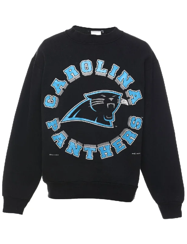 Carolina Panthers Black & Light Blue Printed Sweatshirt - L Hoodie with Crew Neck Simple Timeless