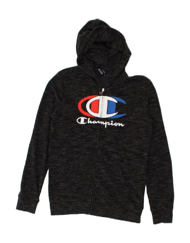 CHAMPION Boys Graphic Zip Hoodie Sweater 13-14 Years XL Black Flecked Hoodie with Snap Buttons Easy Quick CHAMPION Boys Graphic Zip Hoodie Sweater 13-14 Years XL Black Flecked Hoodie with Snap Buttons Easy Quick