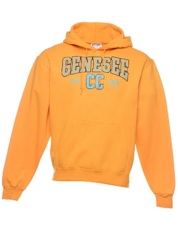 Champion Genesee Mustard & Light Blue Printed Hoodie - M Hoodie with Exposed Zipper Edgy Industrial Champion Genesee Mustard & Light Blue Printed Hoodie - M Hoodie with Exposed Zipper Edgy Industrial