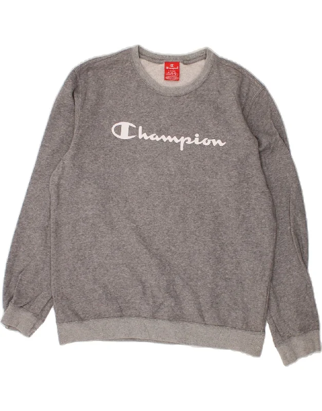 CHAMPION Mens Graphic Sweatshirt Jumper Large Grey Cotton