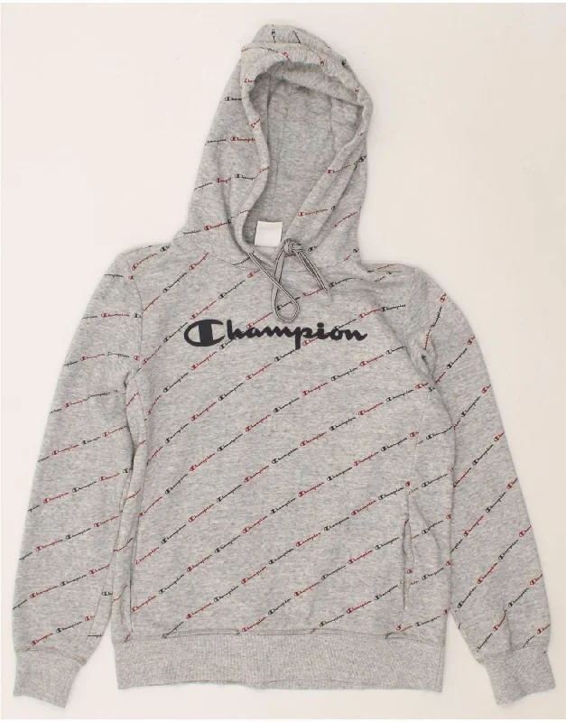 CHAMPION Womens Graphic Hoodie Jumper UK 14 Large Grey