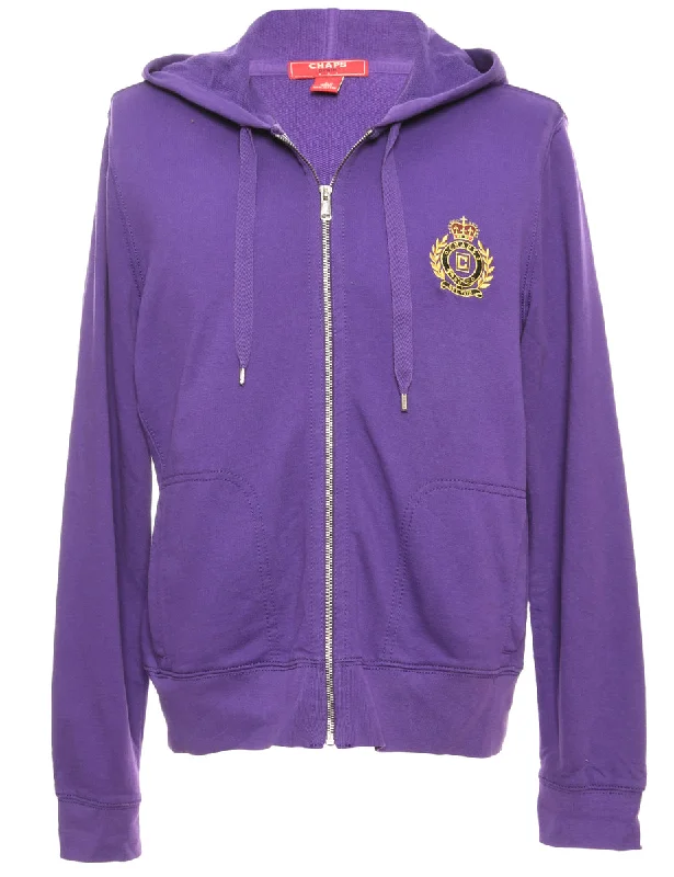 Chaps Purple Hooded Track Top - L Hoodie with Rhinestones Sparkly Elegant