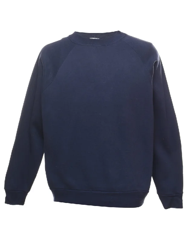 Classic Navy Plain Sweatshirt - L Hoodie with Elastic Cuffs Stretchable Comfortable