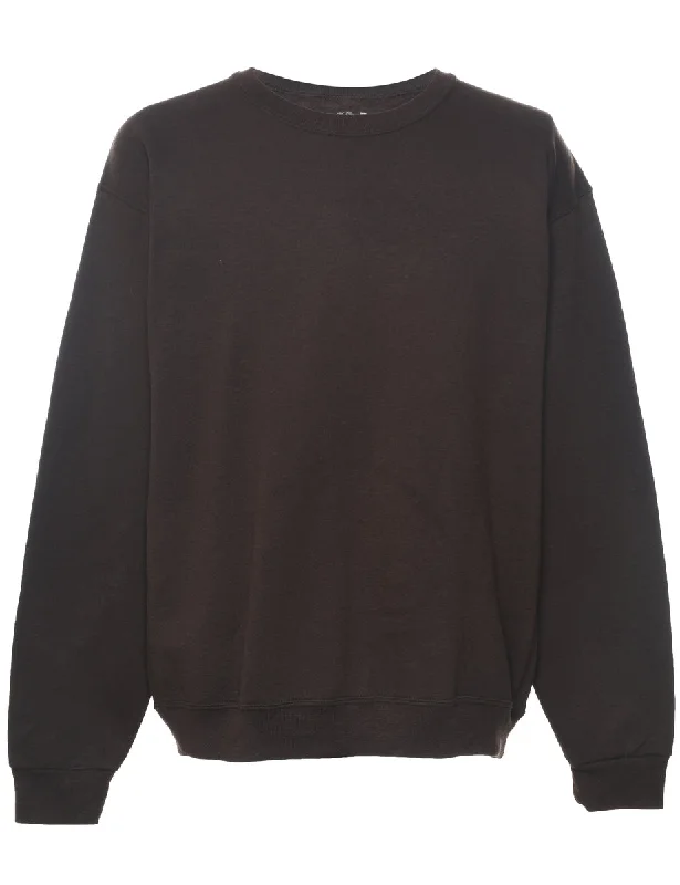 Dark Brown Plain Sweatshirt - L Hoodie with Hem Elastic Stretchable Comfortable