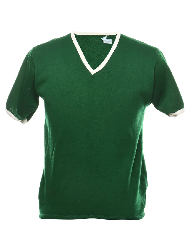 Dark Green & Off-White V-Neck Plain Sweatshirt - M Hoodie with Fur Luxurious Winter