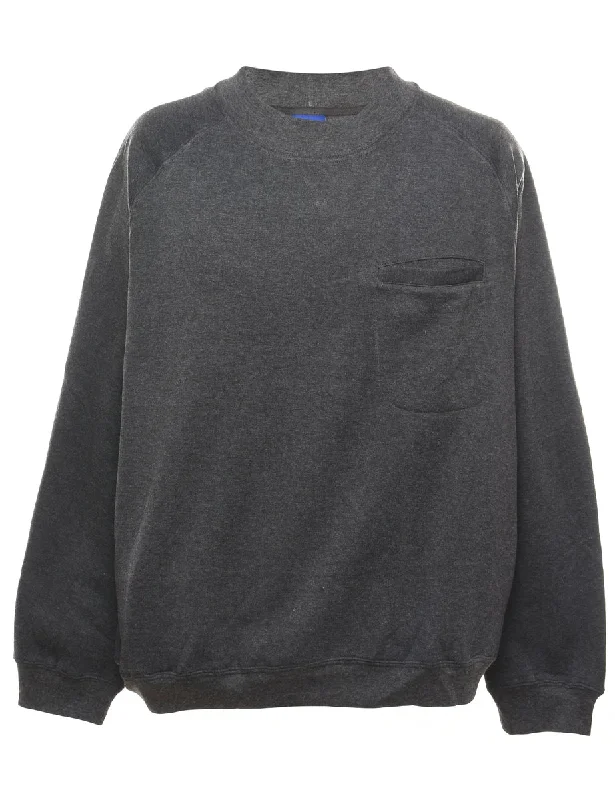 Dark Grey Plain Pocket Detail Sweatshirt - XL Hoodie with Embroidery Detailed Premium Dark Grey Plain Pocket Detail Sweatshirt - XL Hoodie with Embroidery Detailed Premium