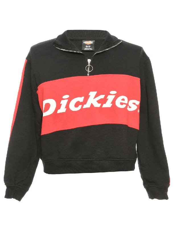 Dickies Cropped Black & Red Sweatshirt - M Zip Hoodie Drawstring Kangaroo Pocket