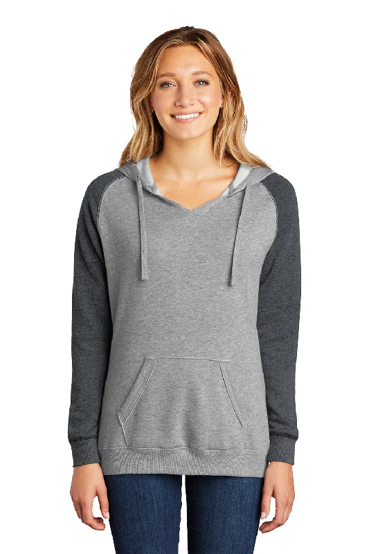 District Womens Fleece Hooded Sweatshirt Hoodie - Heather Grey/Charcoal Grey