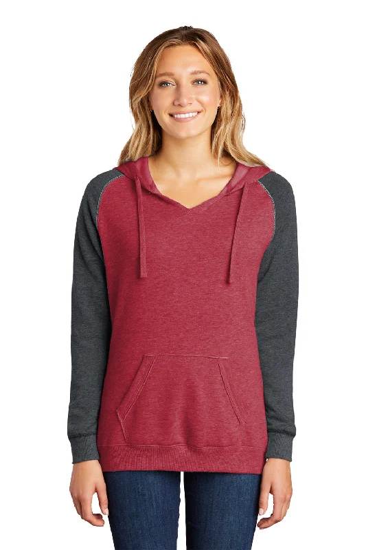 District Womens Fleece Hooded Sweatshirt Hoodie - Heather Red/Charcoal Grey