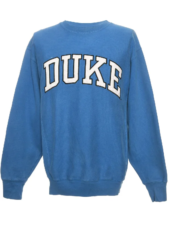 Duke Blue & White Spell Out Sweatshirt - M Hoodie with Relaxed Fit Easy Casual