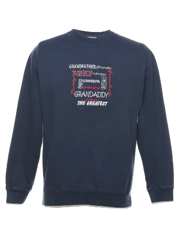 Embroidered Navy, Red & White Grandad Design Sweatshirt - M Hoodie with Hem Lace Feminine Delicate Embroidered Navy, Red & White Grandad Design Sweatshirt - M Hoodie with Hem Lace Feminine Delicate