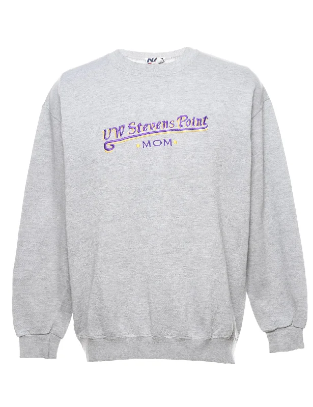 Embroidered Printed Sweatshirt - L Hoodie with Raw Hem Edgy Unfinished