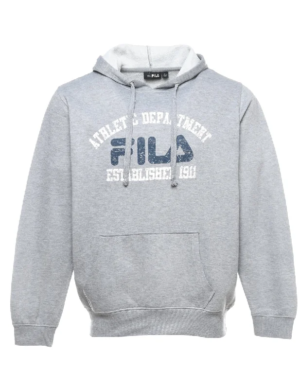 Fila Grey, White & Navy Printed Hoodie - L