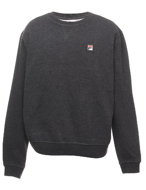Fila Plain Sweatshirt - XL Hoodie with Hem Frayed Vintage Worn