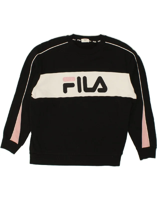 FILA Womens Graphic Sweatshirt Jumper UK 18 XL Black Colourblock Cotton