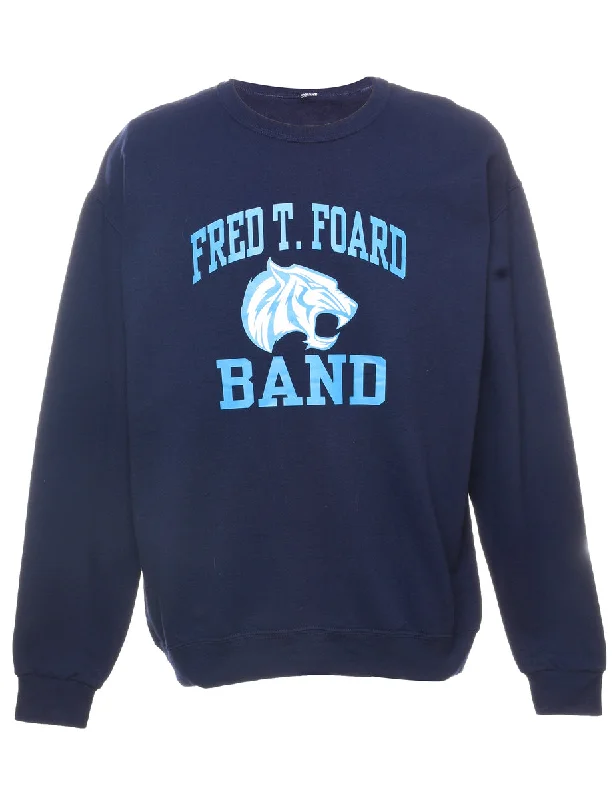 Fred T Foard Band Navy & Light Blue Printed Sweatshirt - L Hoodie with Hem Elastic Stretchable Comfortable Fred T Foard Band Navy & Light Blue Printed Sweatshirt - L Hoodie with Hem Elastic Stretchable Comfortable