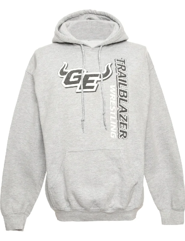 Gildan Grey Printed Hoodie - M Hoodie with Elastic Cuffs Stretchable Comfortable