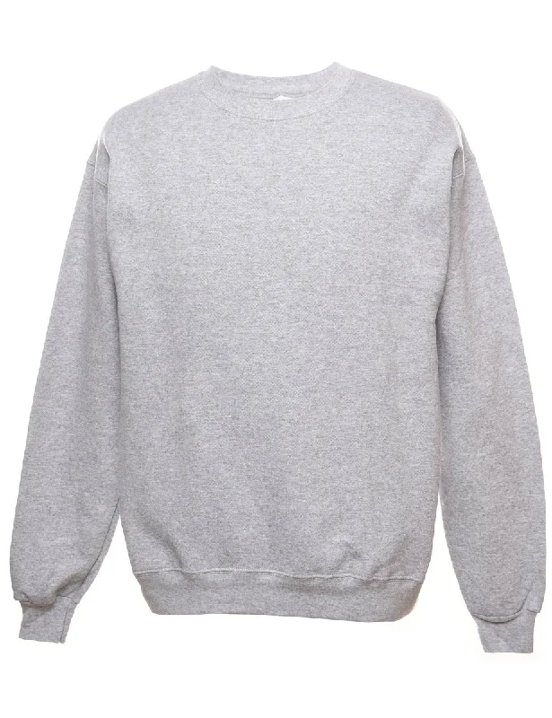 Grey Plain Round Neck Sweatshirt - M Hoodie with Neon Bright Vibrant