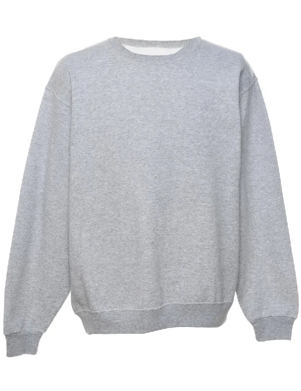 Grey Plain Sweatshirt - L Hooded Sweatshirt Casual Wear Street Style