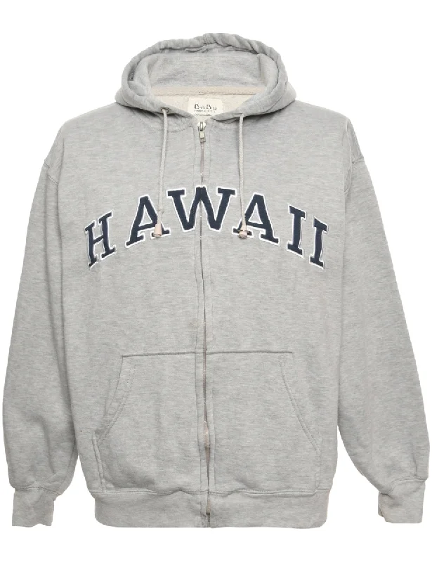 Grey Printed Hoodie - S Hoodie with Double Zipper Versatile Adjustable