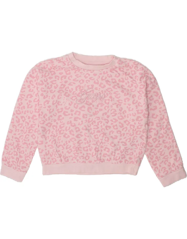 GUESS Girls Abstract Pattern Graphic Sweatshirt Jumper 3-4 Years Pink Hoodie with Hem Drawcord Adjustable Customizable GUESS Girls Abstract Pattern Graphic Sweatshirt Jumper 3-4 Years Pink Hoodie with Hem Drawcord Adjustable Customizable