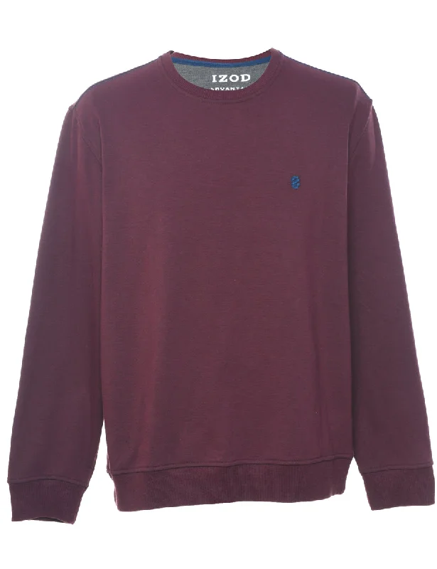 Izod Plain Maroon Sweatshirt - L Hoodie with Lining Warm Insulated