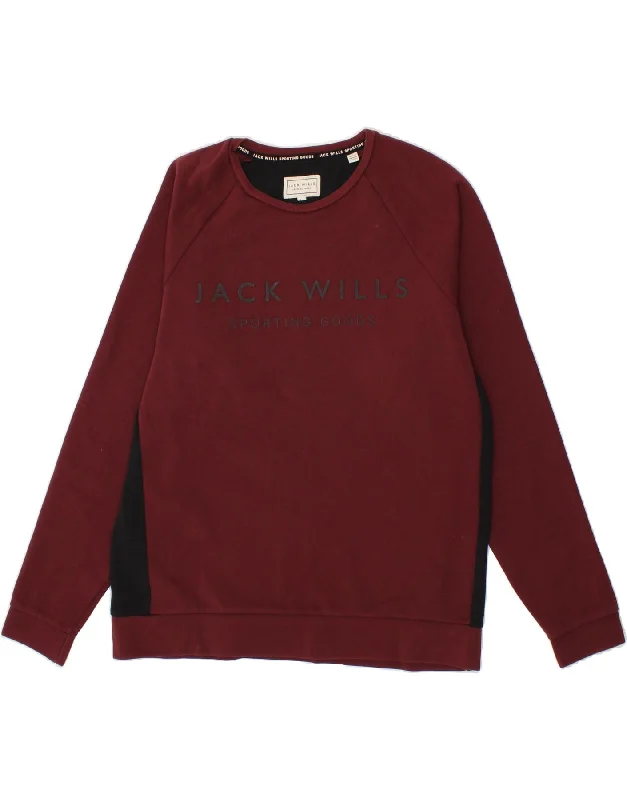 JACK WILLS Mens Graphic Sweatshirt Jumper Medium Red Colourblock Cotton