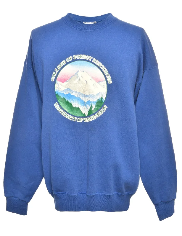 Lee Navy Printed Sweatshirt - L Hoodie with Distressed Vintage Worn
