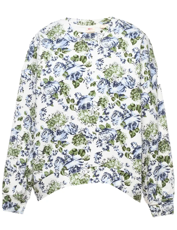Levi's Floral Green, Purple & White Printed Sweatshirt - M Zip Hoodie Drawstring Kangaroo Pocket Levi's Floral Green, Purple & White Printed Sweatshirt - M Zip Hoodie Drawstring Kangaroo Pocket