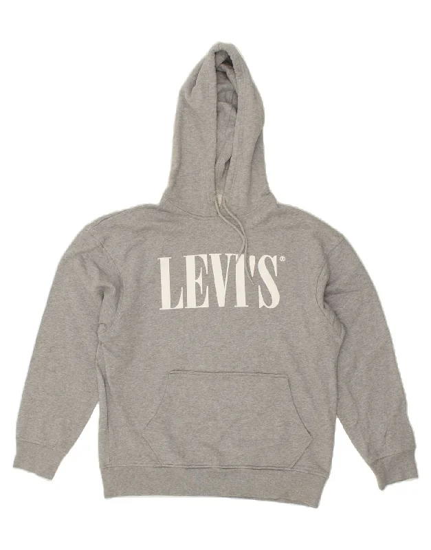 LEVI'S Mens Relaxed Fit Graphic Hoodie Jumper Small Grey Cotton