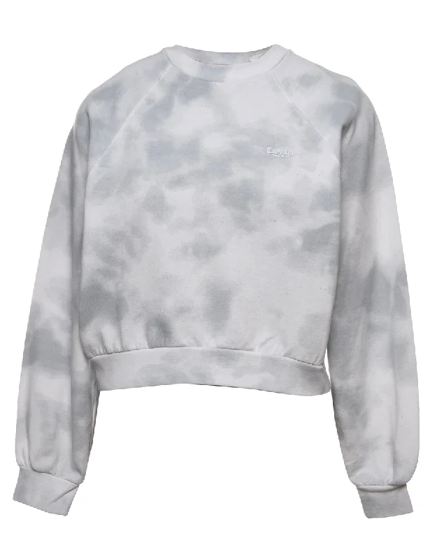 Levi's Tie-Dye Light Grey & White Printed Sweatshirt - XS Hoodie with Longline Fit Extended Stylish Levi's Tie-Dye Light Grey & White Printed Sweatshirt - XS Hoodie with Longline Fit Extended Stylish