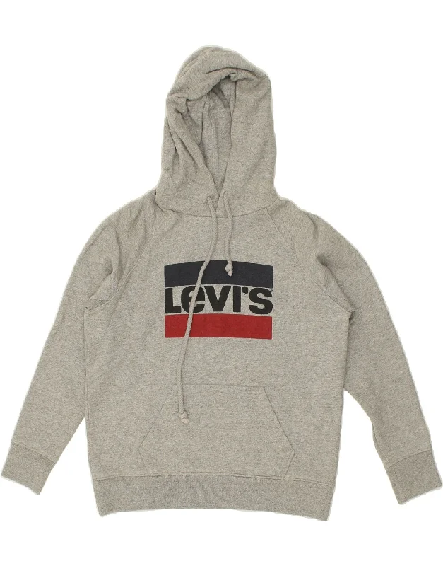 LEVI'S Womens Graphic Hoodie Jumper UK 10 Small Grey Cotton