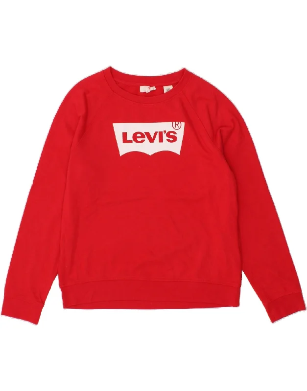 LEVI'S Womens Graphic Sweatshirt Jumper UK 16 Large Red Cotton Hoodie with Ribbed Hem Stretchable Secure LEVI'S Womens Graphic Sweatshirt Jumper UK 16 Large Red Cotton Hoodie with Ribbed Hem Stretchable Secure