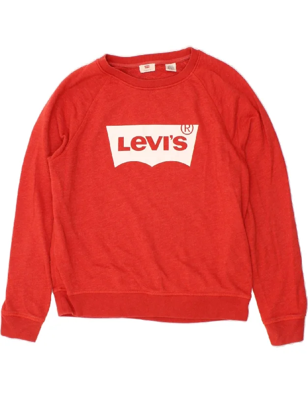 LEVI'S Womens Graphic Sweatshirt Jumper UK 18 XL Red Cotton Hoodie with Frayed Bohemian Relaxed LEVI'S Womens Graphic Sweatshirt Jumper UK 18 XL Red Cotton Hoodie with Frayed Bohemian Relaxed