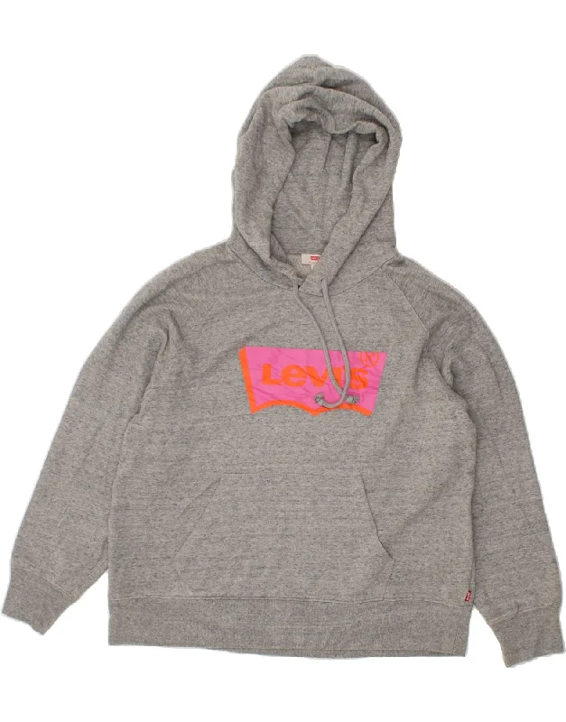 LEVI'S Womens Oversized Graphic Hoodie Jumper UK 14 Medium Grey Hoodie with Cropped Fit Short Trendy