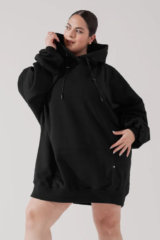 POPFLEX® Long Cloud Hoodie - Black Hoodie with Stripes Bold Sporty