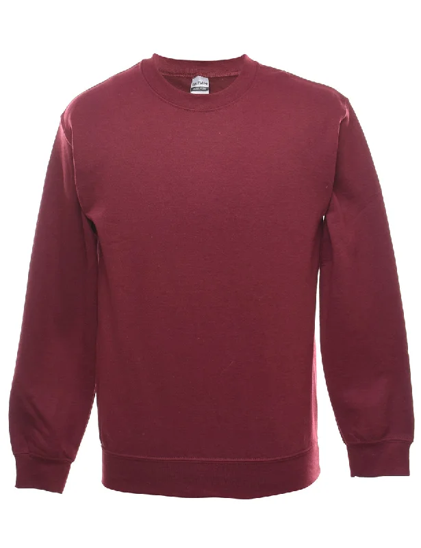Maroon Plain Sweatshirt - S Hoodie with Hidden Zipper Minimalist Clean