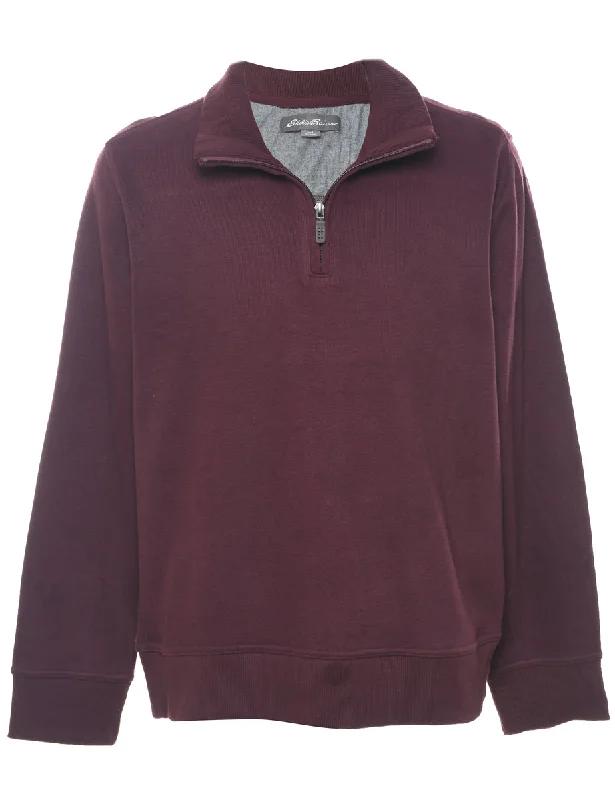 Maroon Quarter-Zip Plain Sweatshirt - L Hooded Sweatshirt Casual Wear Street Style