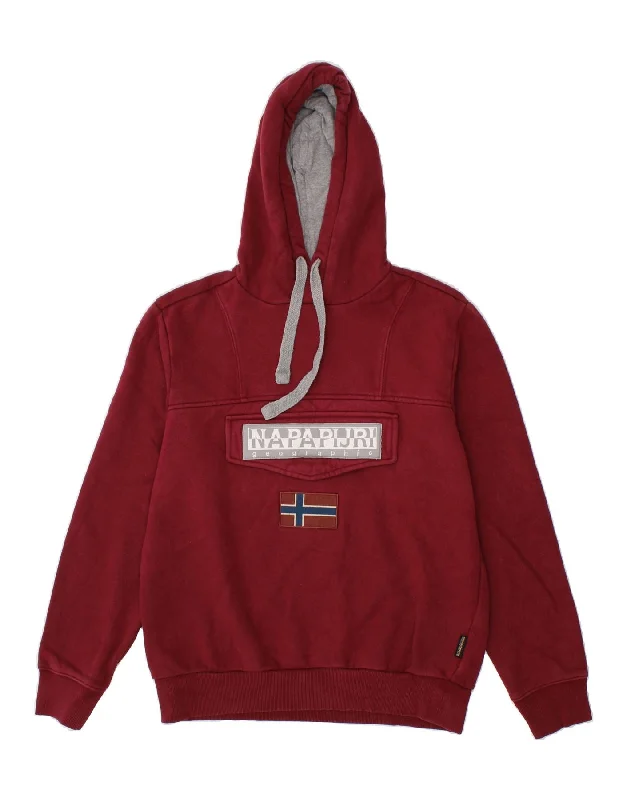 NAPAPIJRI Mens Graphic Hoodie Jumper Small Red Cotton