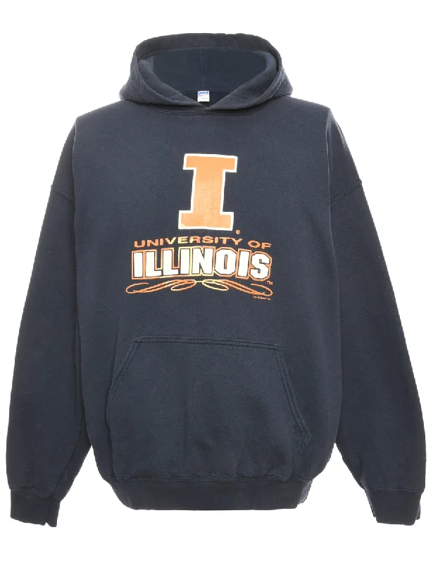 Navy Gildan Printed Hoodie - L Hoodie with Applique Textured Unique