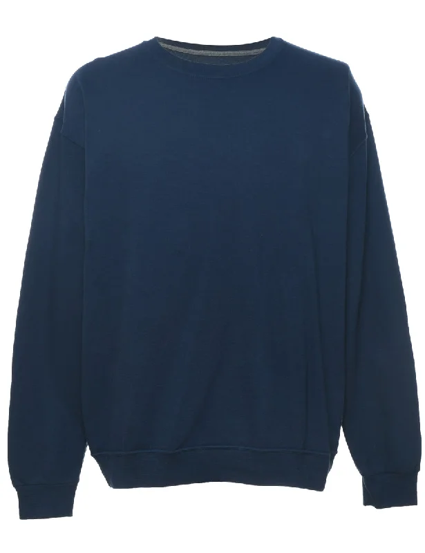Navy Plain Sweatshirt - L Hoodie with Relaxed Fit Easy Casual