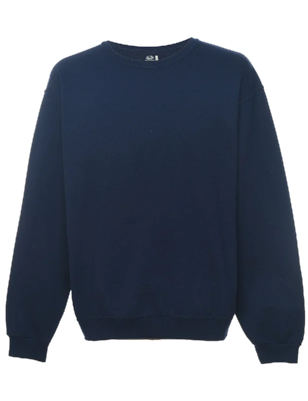 Navy Plain Sweatshirt - L Hoodie with Metallic Shiny Futuristic