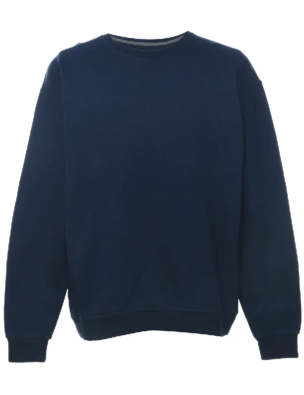 Navy Plain Sweatshirt - L Hoodie with Neon Bright Vibrant