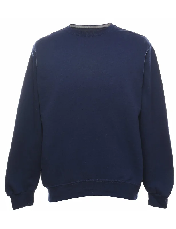 Navy Plain Sweatshirt - M Hoodie with Back Slit Movement Comfort