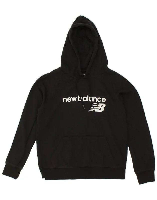 NEW BALANCE Womens Graphic Hoodie Jumper UK 10 Small Black Cotton